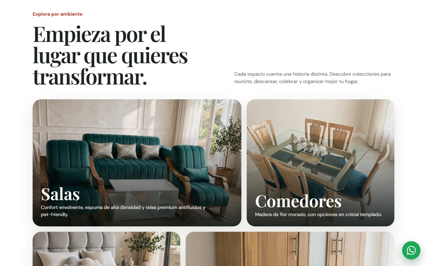Sección Explora por ambiente de Casa Elegante con salas y comedores