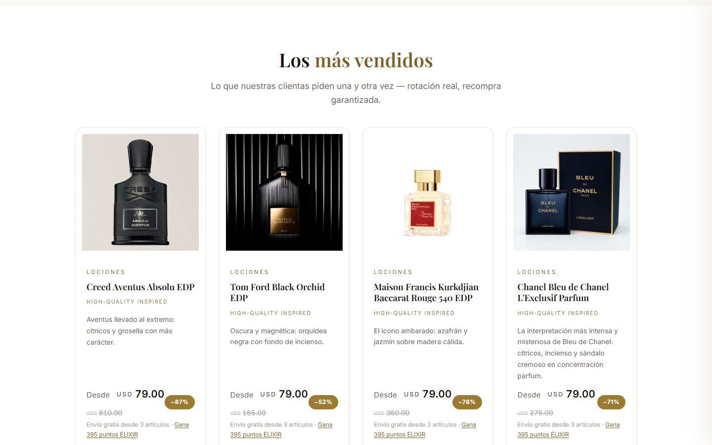 Sección Los más vendidos de ÉLIXIR con fragancias